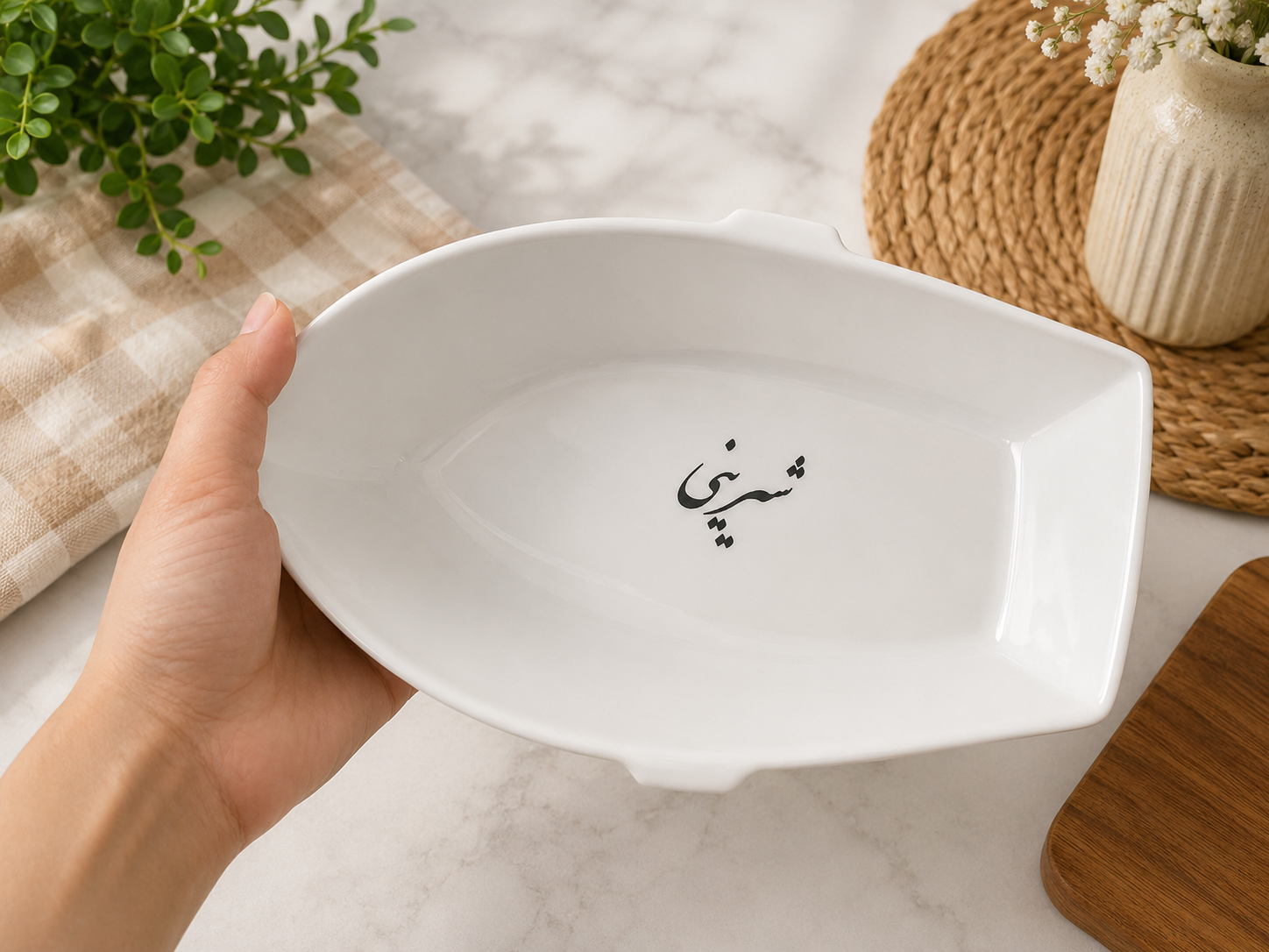 ظرف سرامیکی قایقی طرح شیرینی
